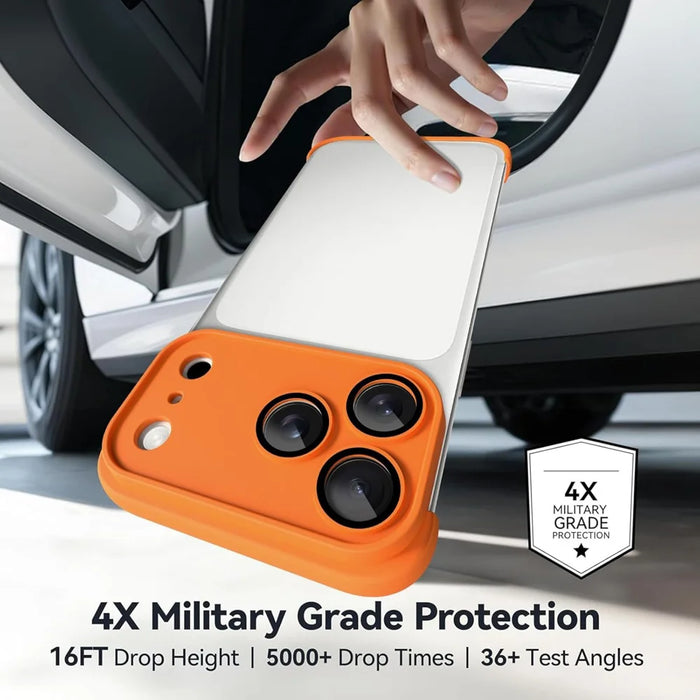 For iPhone 17 Pro Max Case Frameless Phone Corner Pad TPU Bumper Cover with Camera Lens Protector - Orange - 6