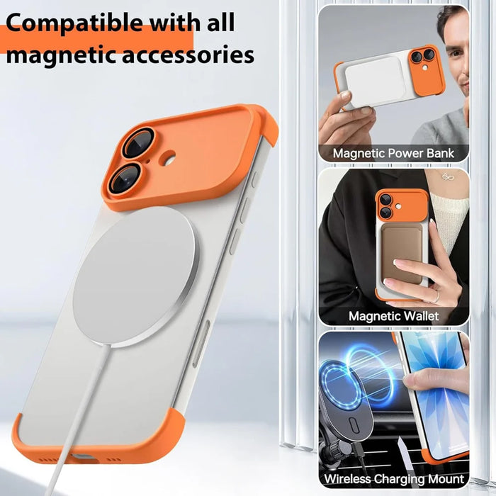 For iPhone 17 Case Frameless Phone Corner Pad TPU Bumper Cover with Camera Lens Protector - Orange - 4