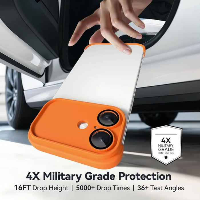 For iPhone 17 Case Frameless Phone Corner Pad TPU Bumper Cover with Camera Lens Protector - Orange - 6