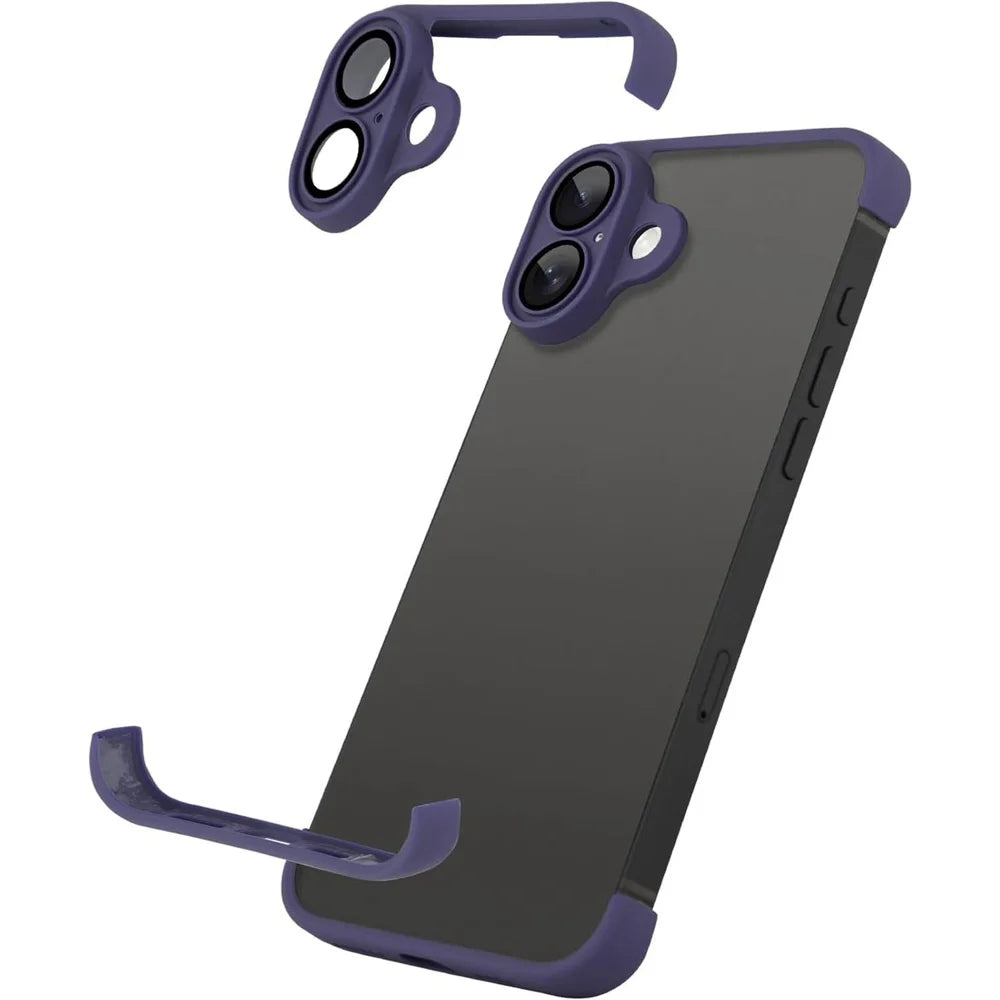 For iPhone 16 Case Frameless Phone Corner Pad TPU Bumper Cover with Camera Lens Protector - Purple - 1