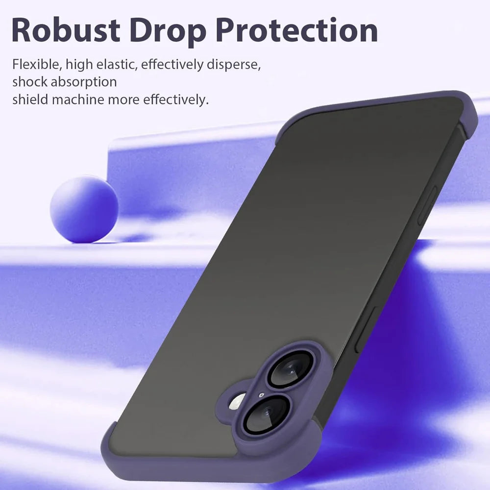 For iPhone 16 Case Frameless Phone Corner Pad TPU Bumper Cover with Camera Lens Protector - Purple - 2