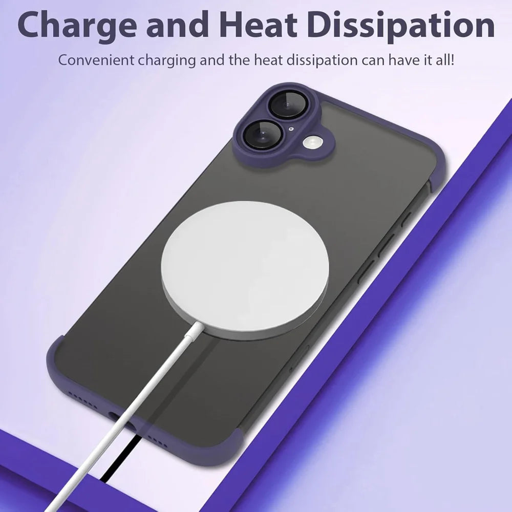 For iPhone 16 Case Frameless Phone Corner Pad TPU Bumper Cover with Camera Lens Protector - Purple - 4