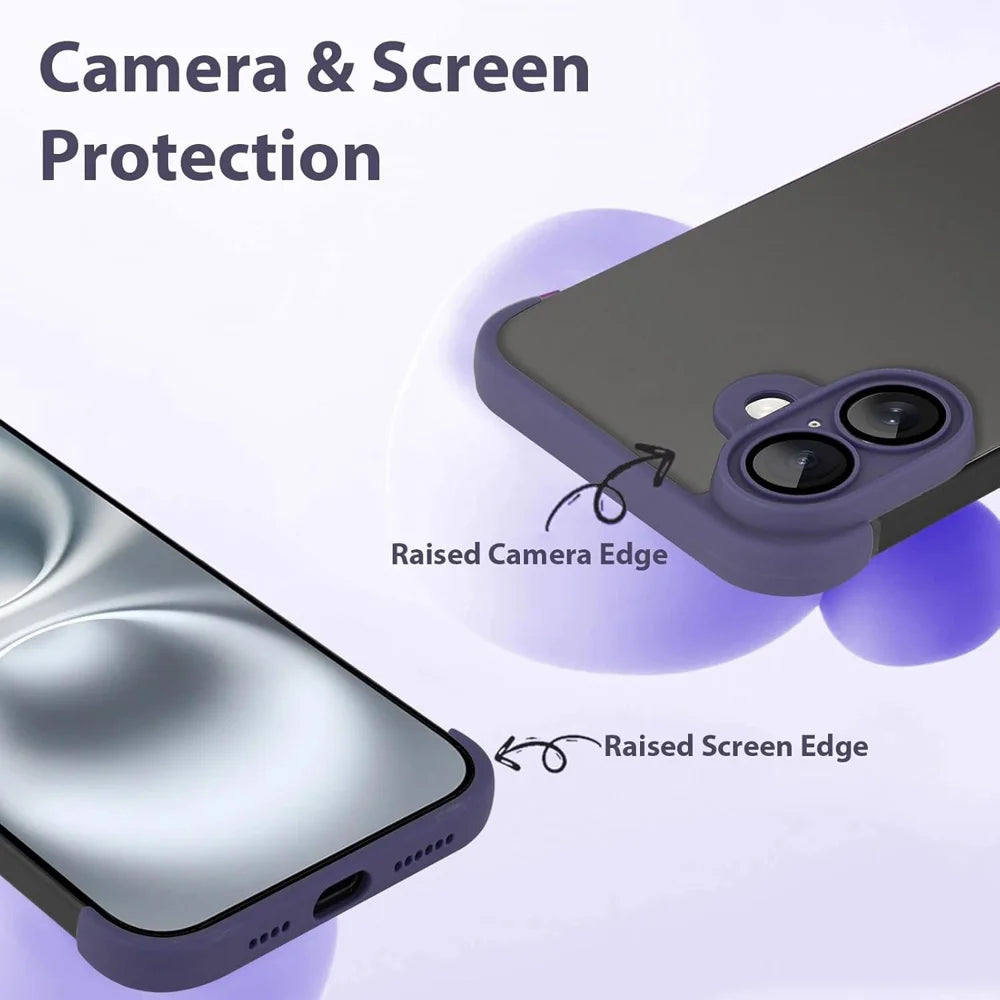 For iPhone 16 Case Frameless Phone Corner Pad TPU Bumper Cover with Camera Lens Protector - Purple - 5