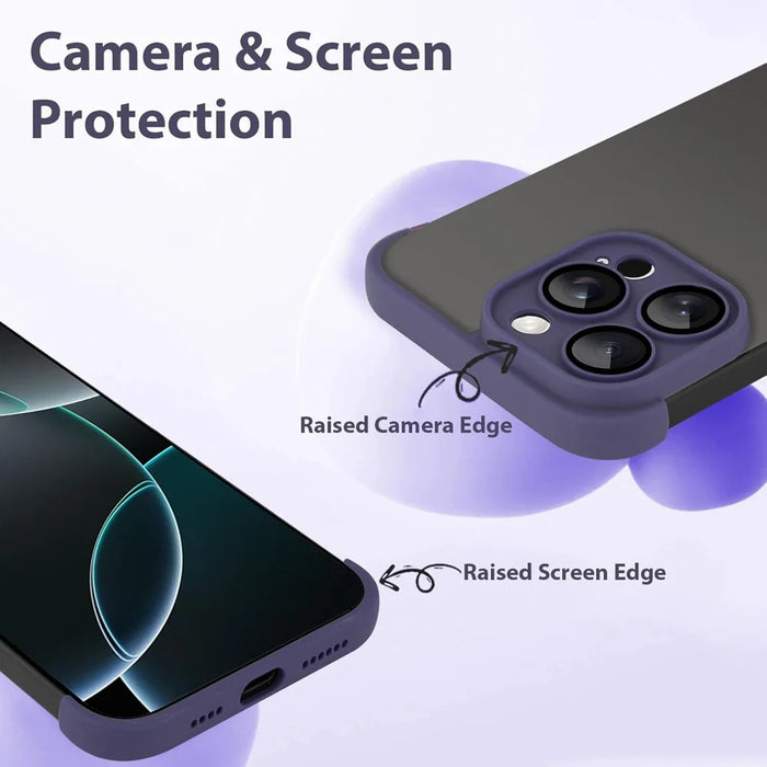 For iPhone 15 Pro Case Frameless Phone Corner Pad TPU Bumper Cover with Camera Lens Protector - Purple - 5