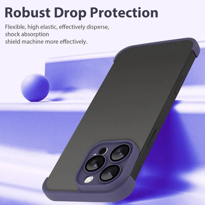 For iPhone 13 Pro Case Frameless Phone Corner Pad TPU Bumper Cover with Camera Lens Protector - Purple - 2