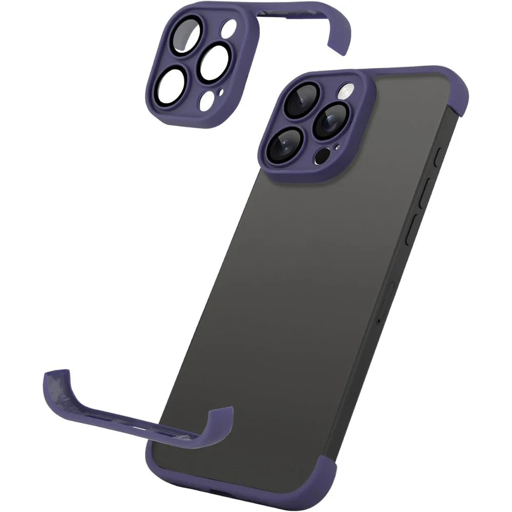 For iPhone 13 Pro Max Case Frameless Phone Corner Pad TPU Bumper Cover with Camera Lens Protector - Purple - 1