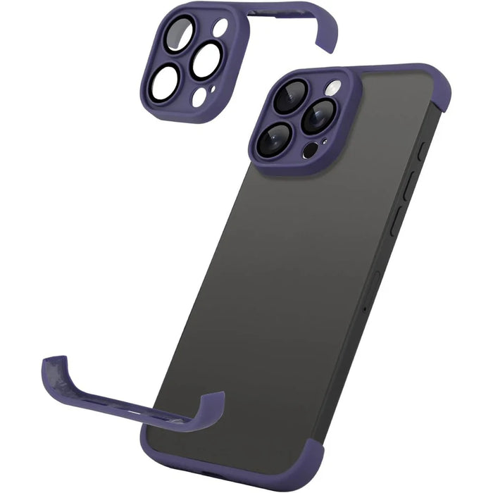 For iPhone 13 Pro Max Case Frameless Phone Corner Pad TPU Bumper Cover with Camera Lens Protector - Purple - 1