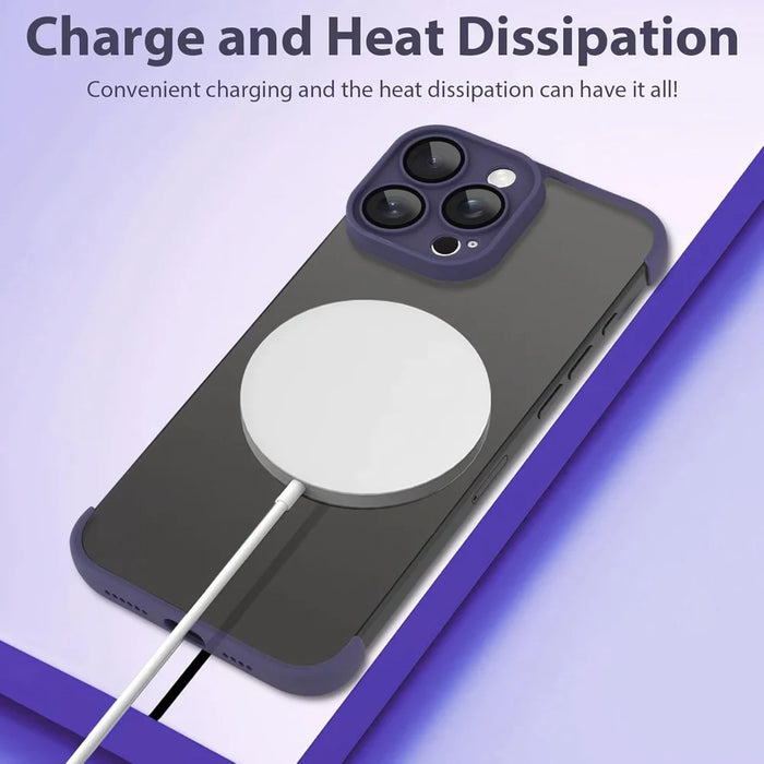 For iPhone 13 Pro Max Case Frameless Phone Corner Pad TPU Bumper Cover with Camera Lens Protector - Purple - 4