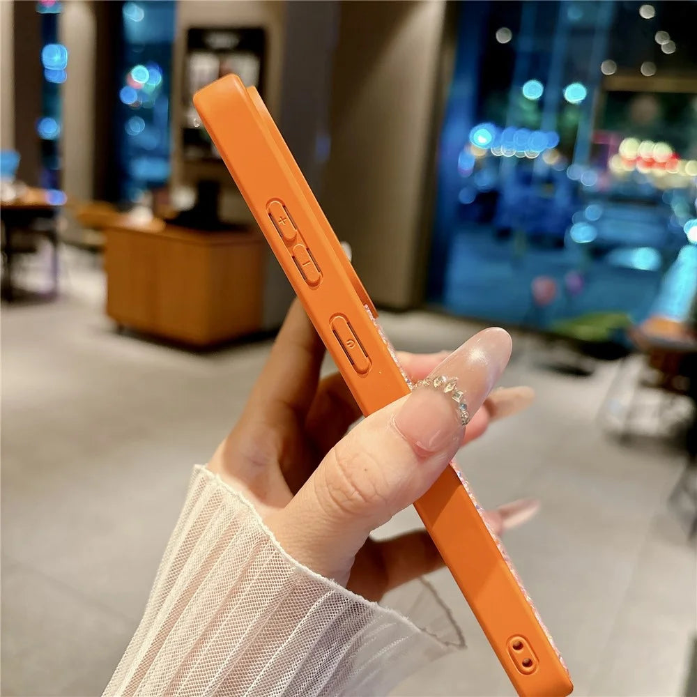 For Samsung Galaxy S26 Ultra Magnetic Case Skin-feel Rhinestone Design TPU PC Shockproof Phone Cover with Tempered Glass - Orange - 3