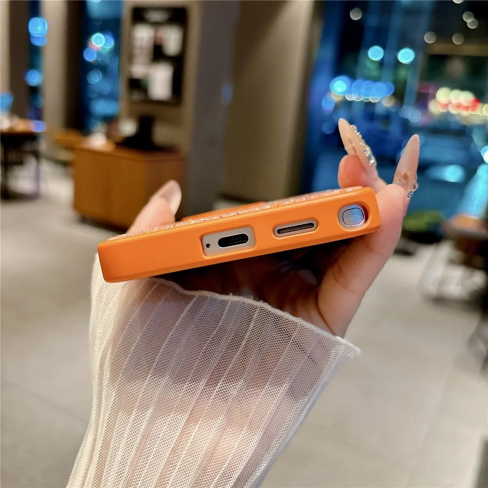 For Samsung Galaxy S26 Ultra Magnetic Case Skin-feel Rhinestone Design TPU PC Shockproof Phone Cover with Tempered Glass - Orange - 4