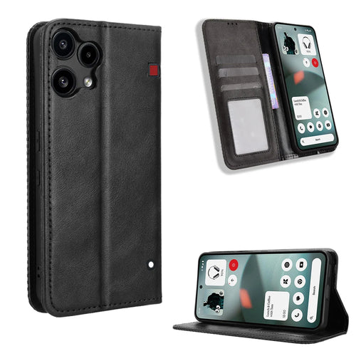 For Nothing Phone (3a) Lite 5G Leather Case Wallet Stand Retro Texture Phone Cover - Black - 1