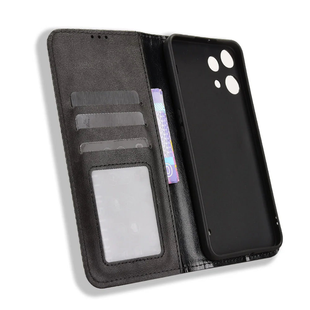 For Nothing Phone (3a) Lite 5G Leather Case Wallet Stand Retro Texture Phone Cover - Black - 5