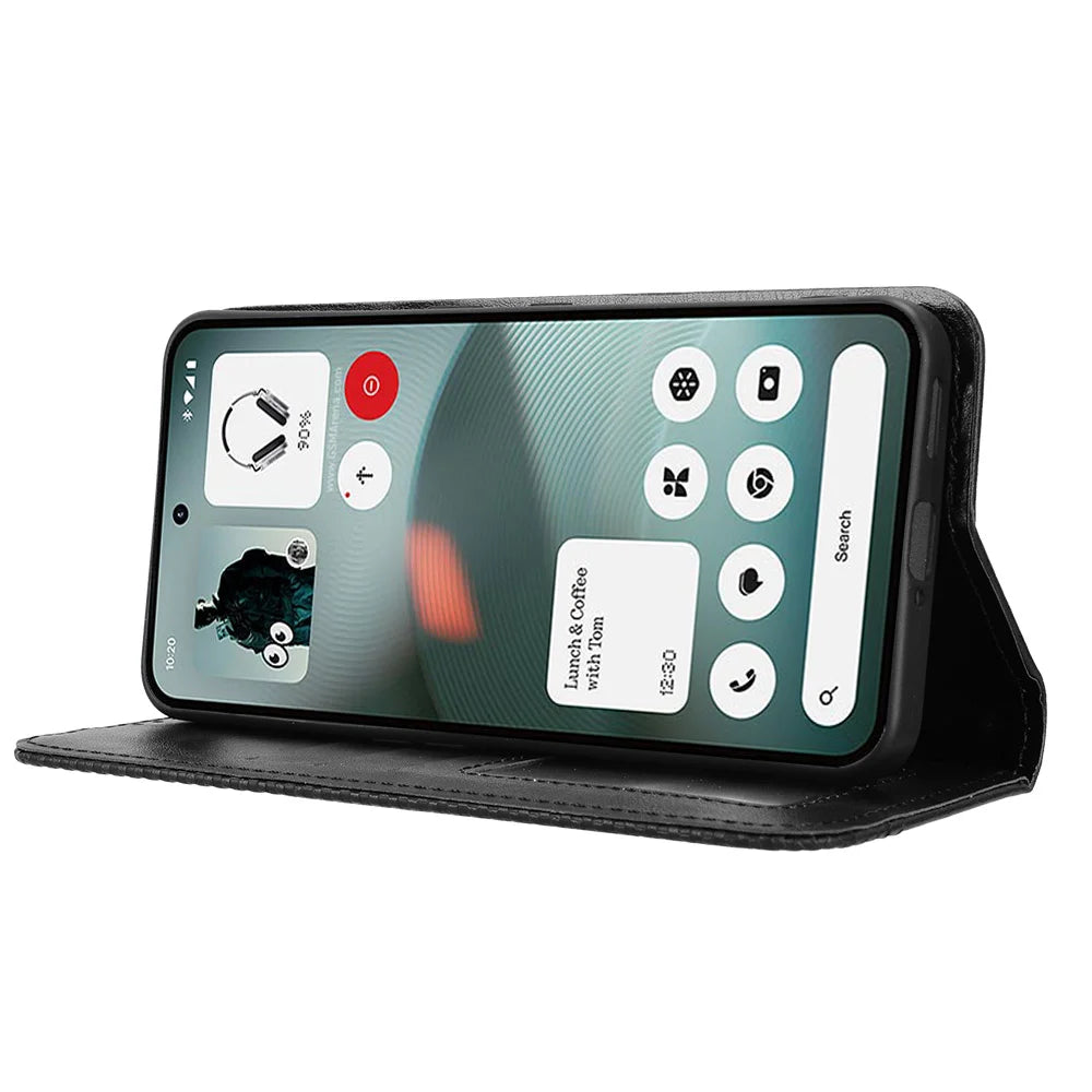 For Nothing Phone (3a) Lite 5G Leather Case Wallet Stand Retro Texture Phone Cover - Black - 7