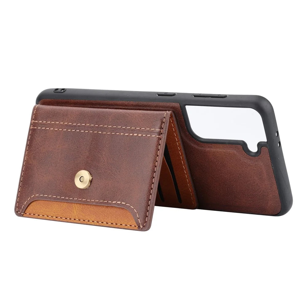 For Samsung Galaxy S23 Protective Phone Case Card Slots Kickstand Design PU Leather Coated TPU Back Cover - Green - 4