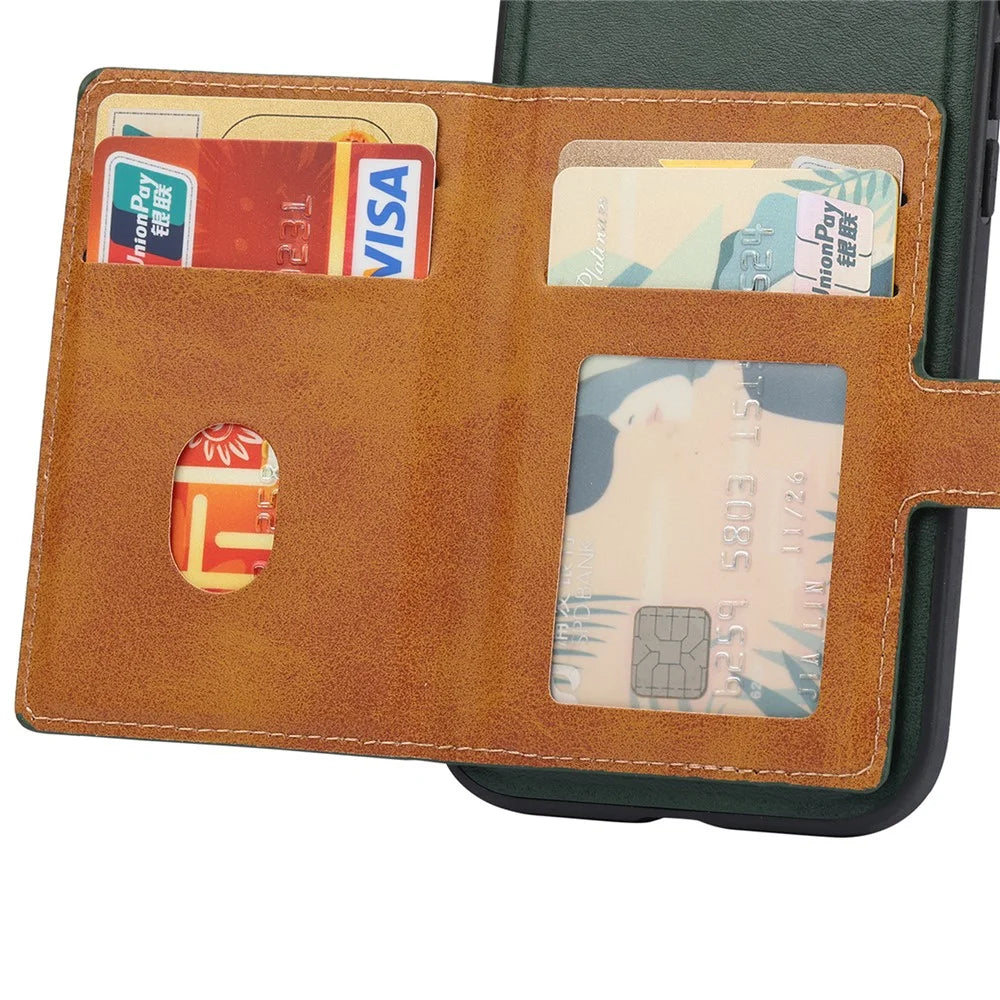 For Samsung Galaxy S23 Protective Phone Case Card Slots Kickstand Design PU Leather Coated TPU Back Cover - Green - 6