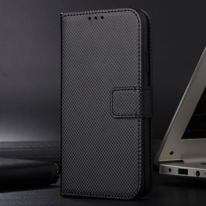 For Nothing Phone (3a) Lite 5G Leather Wallet Case with Strap Diamond Texture Phone Cover - Black - 2