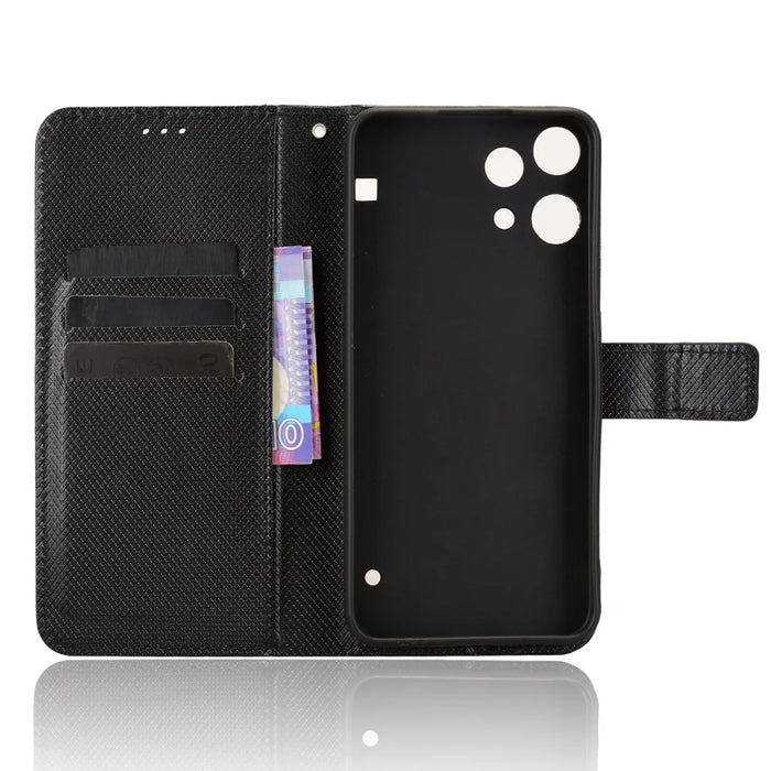 For Nothing Phone (3a) Lite 5G Leather Wallet Case with Strap Diamond Texture Phone Cover - Black - 5