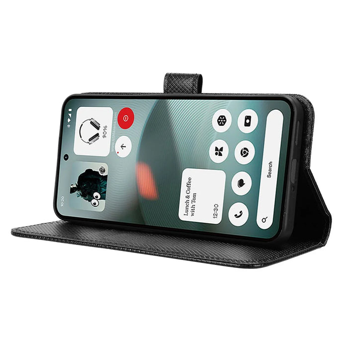 For Nothing Phone (3a) Lite 5G Leather Wallet Case with Strap Diamond Texture Phone Cover - Black - 7