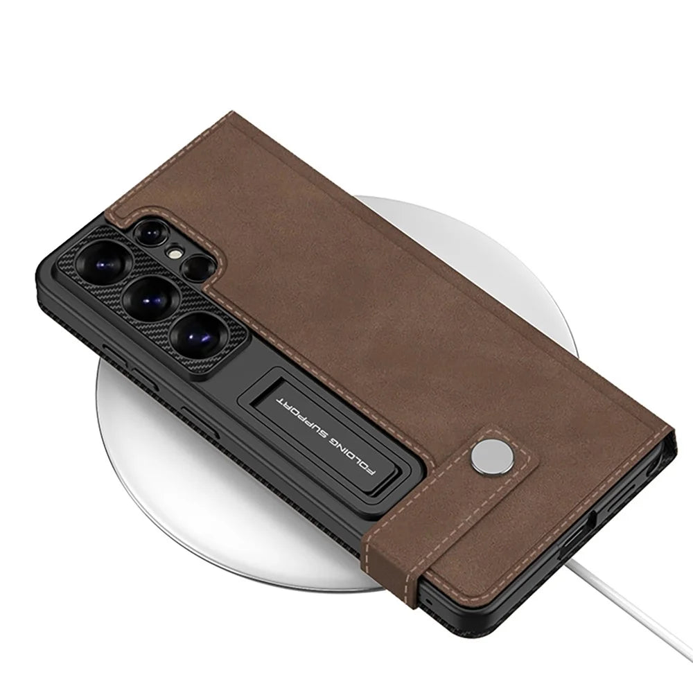 GKK For Samsung Galaxy S26 Ultra Case with Card Holder Kickstand Matte Leather Flip Phone Cover Magnetic Closure - Black - 5