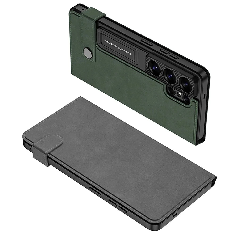 GKK For Samsung Galaxy S26 Ultra Case with Card Holder Kickstand Matte Leather Flip Phone Cover Magnetic Closure - Black - 7