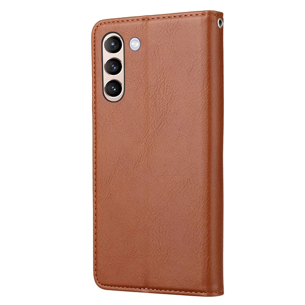For Samsung Galaxy S23 Magnetic Auto-absorbed Phone Case Front Card Slot Design PU Leather Phone Cover Wallet Stand - Brown - 6