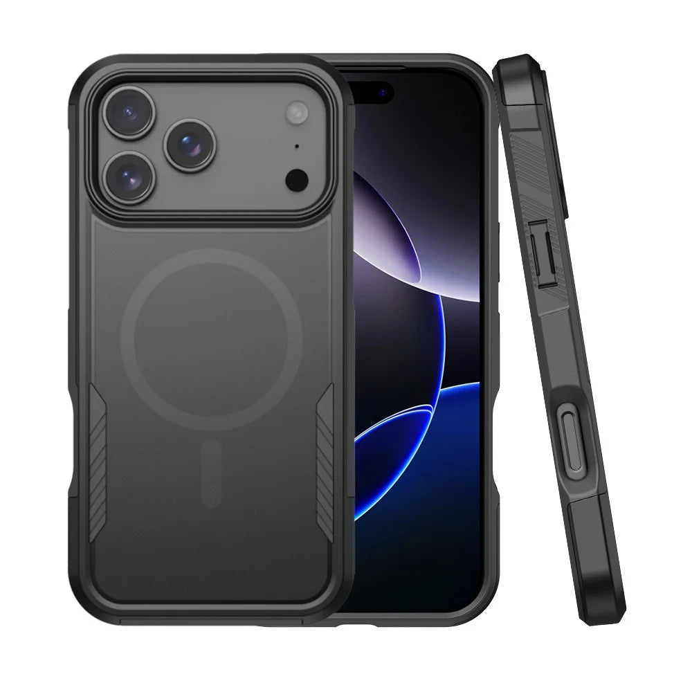For iPhone 18 Pro Max / 17 Pro Max Magnetic Case PC + TPU Shockproof Matte Phone Cover - Black - 1