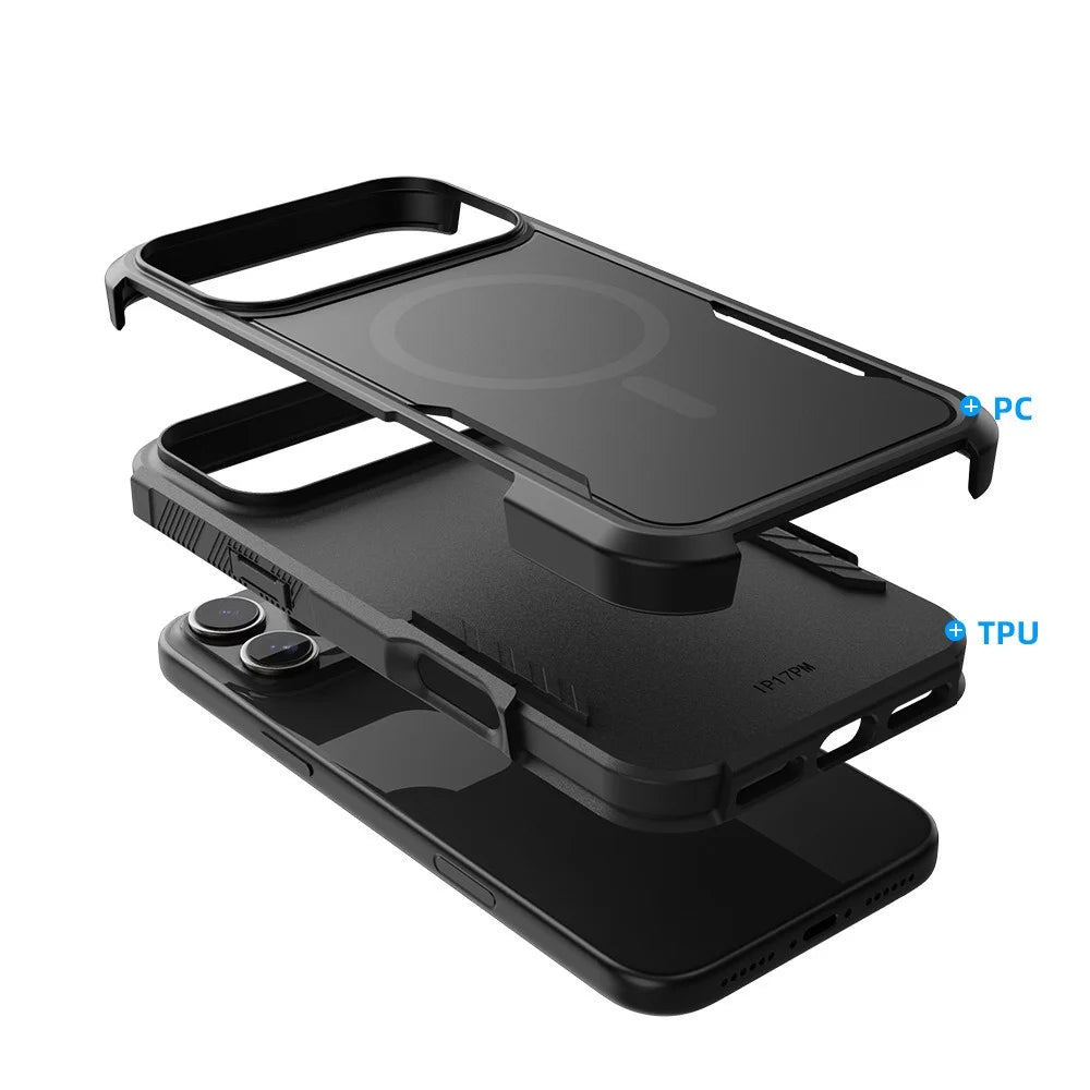 For iPhone 18 Pro Max / 17 Pro Max Magnetic Case PC + TPU Shockproof Matte Phone Cover - Black - 4