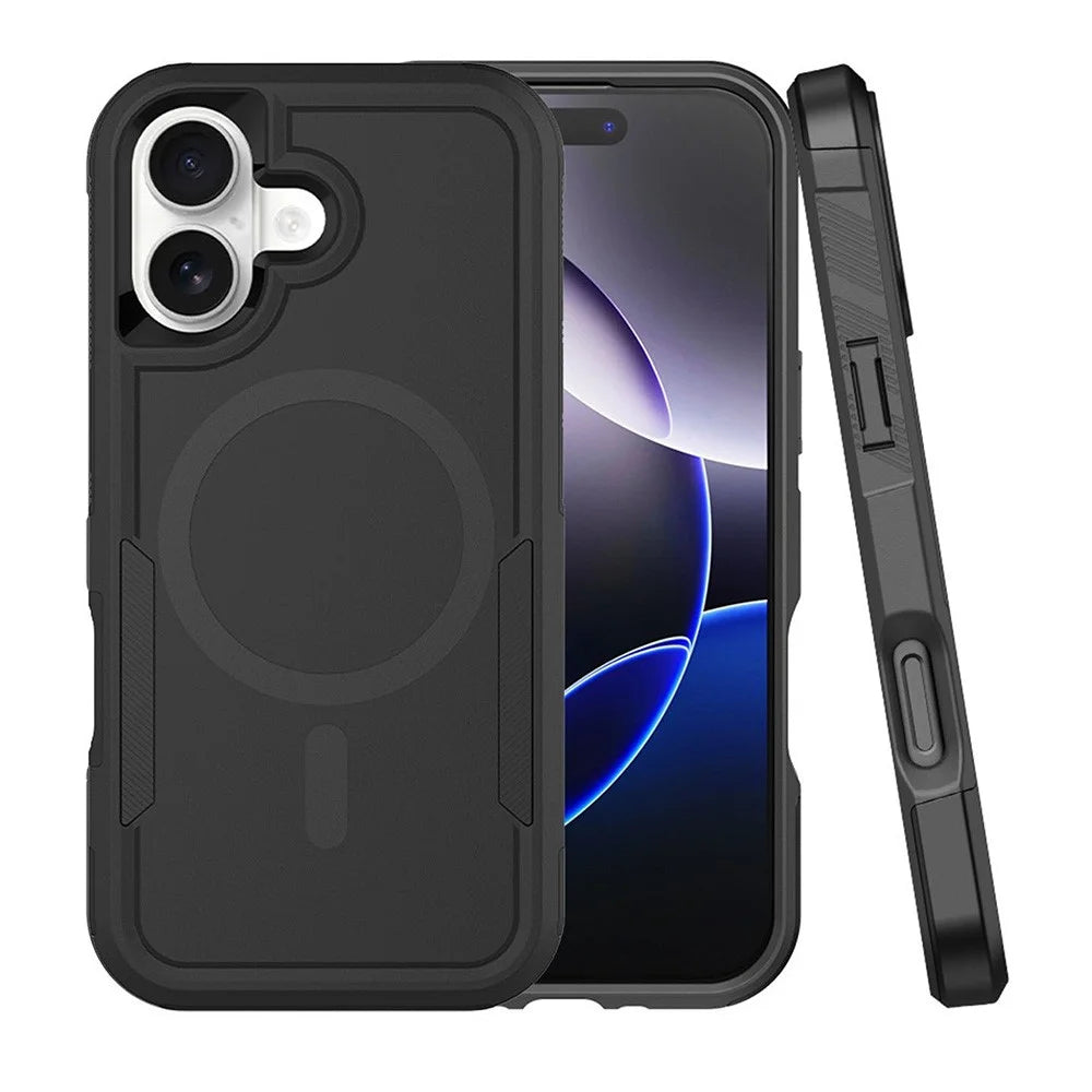 For iPhone 17 Magnetic Case PC + TPU Shockproof Matte Phone Cover - Black - 1