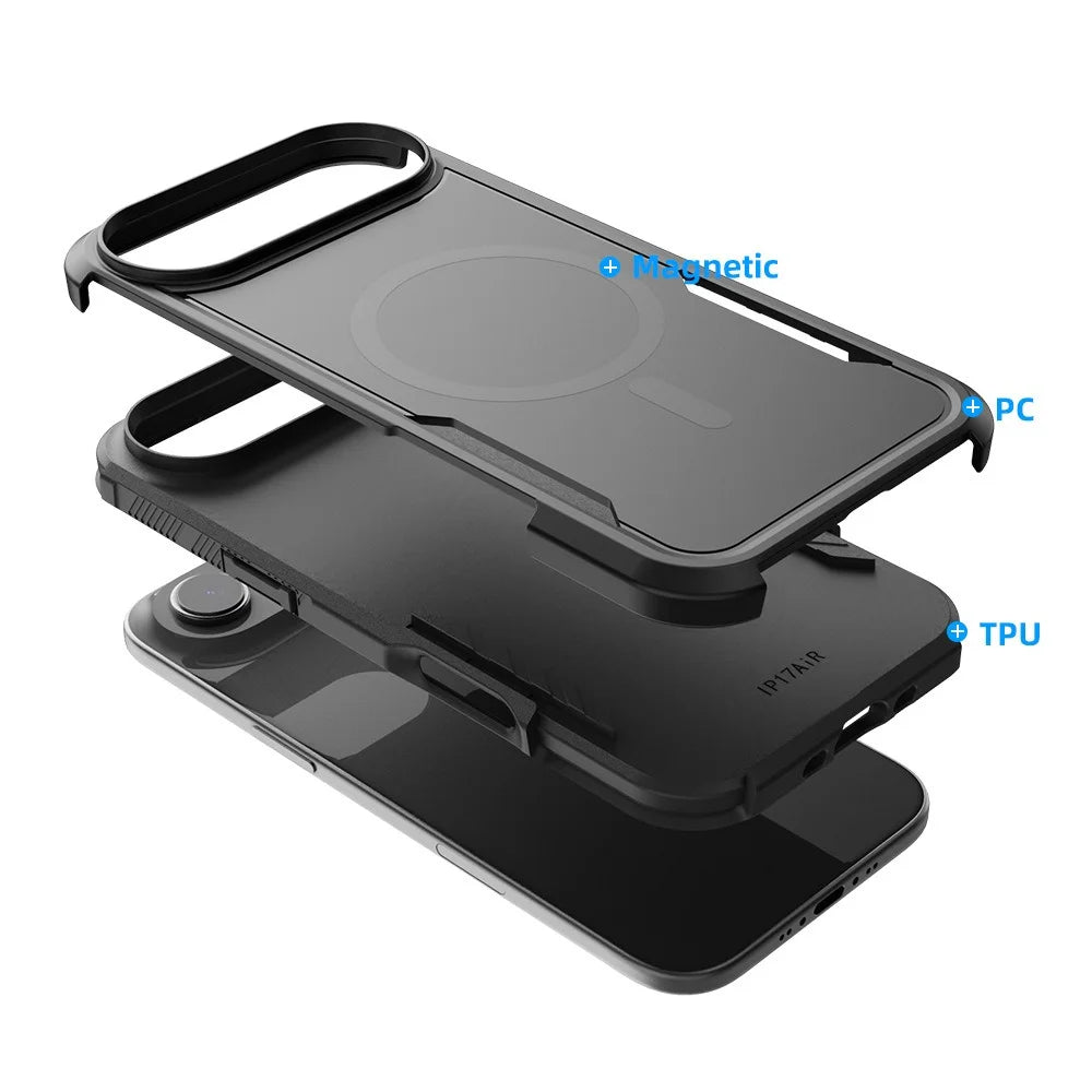 For iPhone Air Magnetic Case PC + TPU Shockproof Matte Phone Cover - Black - 4