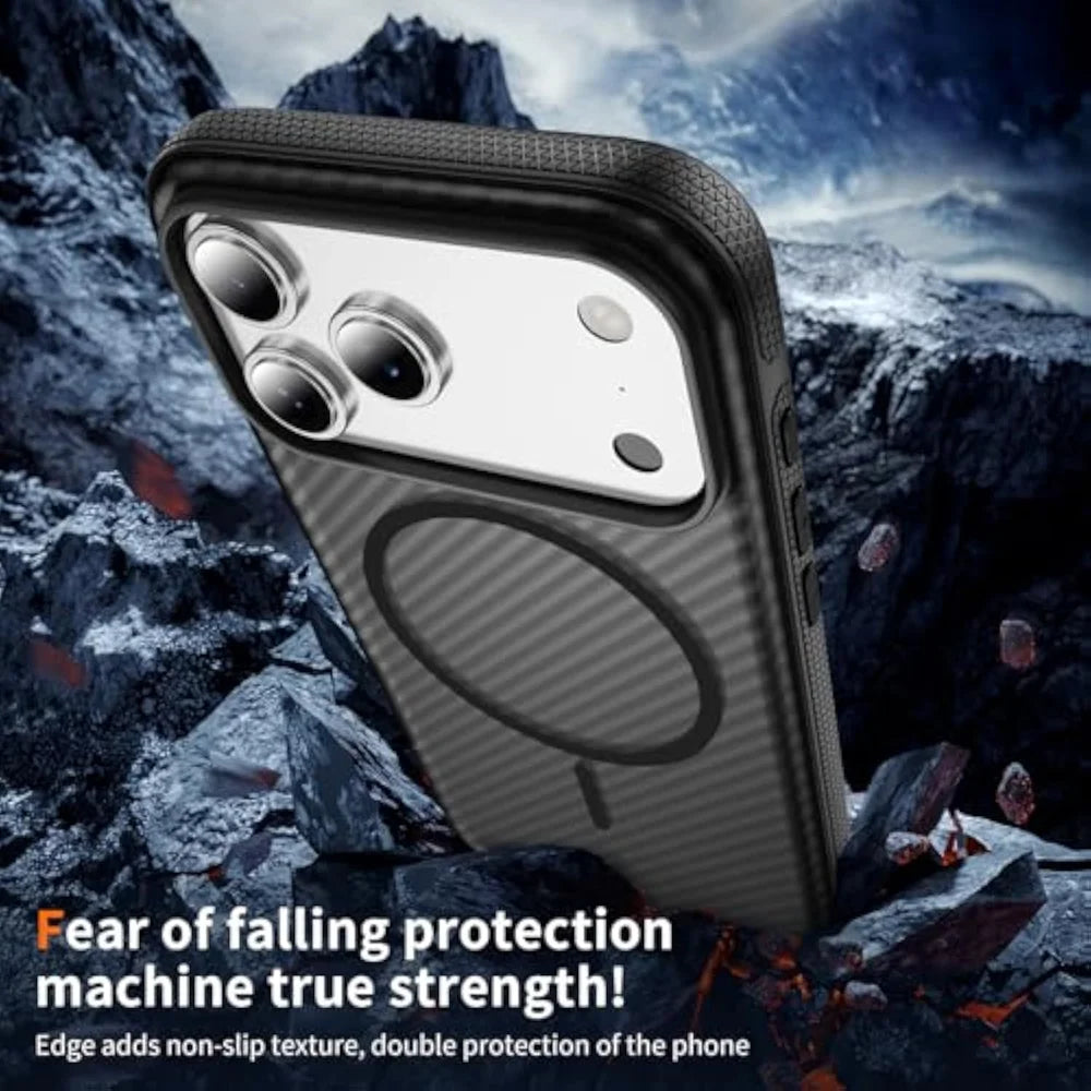 For iPhone 18 Pro / 17 Pro Magnetic Case Carbon Fiber Texture PC + TPU Anti-Slip Phone Cover Compatible with MagSafe - Black - 3
