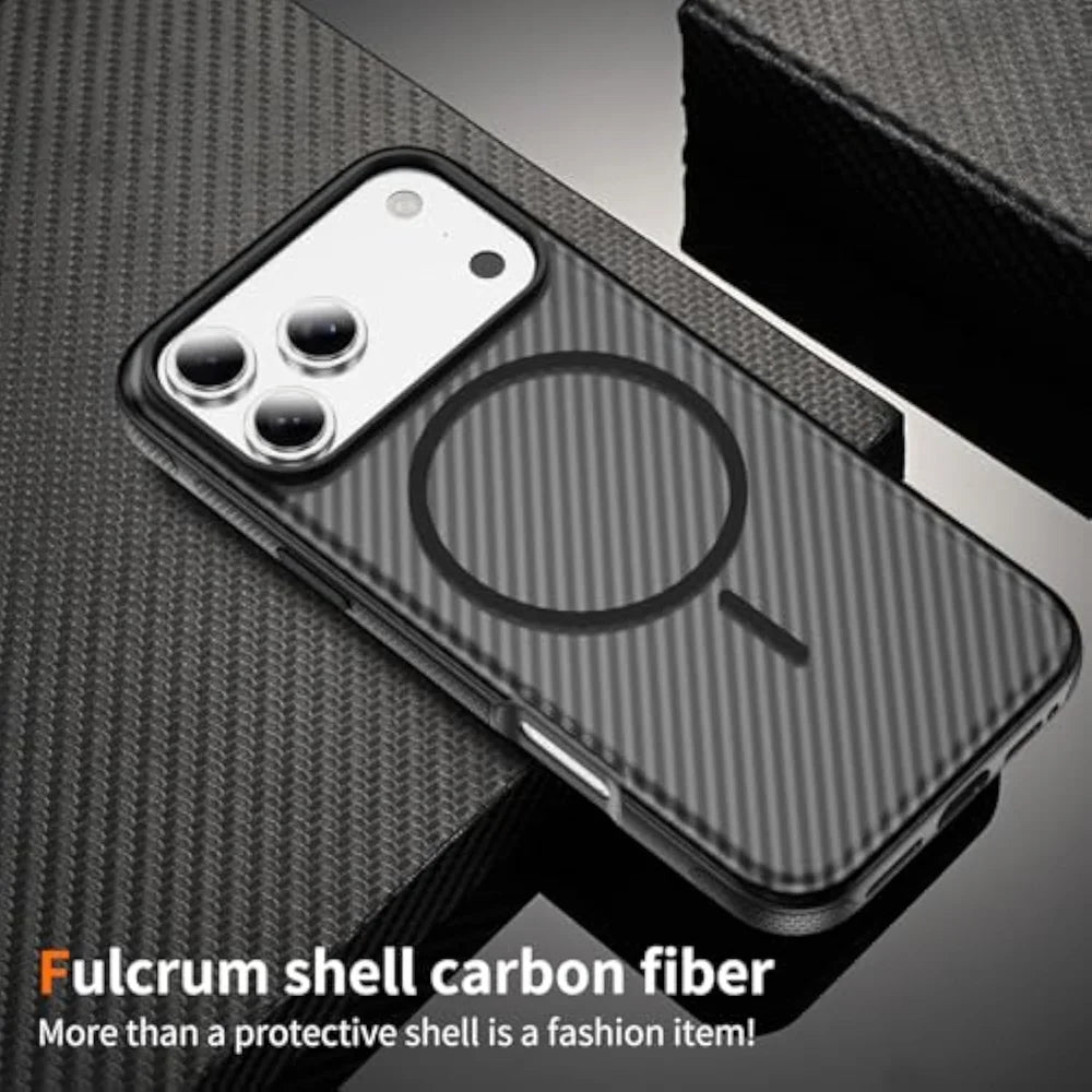 For iPhone 18 Pro / 17 Pro Magnetic Case Carbon Fiber Texture PC + TPU Anti-Slip Phone Cover Compatible with MagSafe - Black - 7