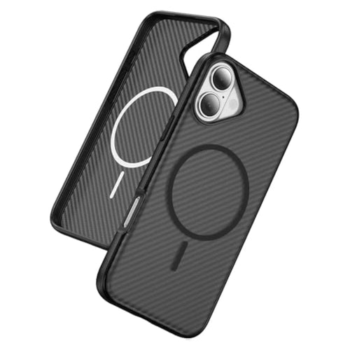 For iPhone 17 Magnetic Case Carbon Fiber Texture PC + TPU Anti-Slip Phone Cover Compatible with MagSafe - Black - 1