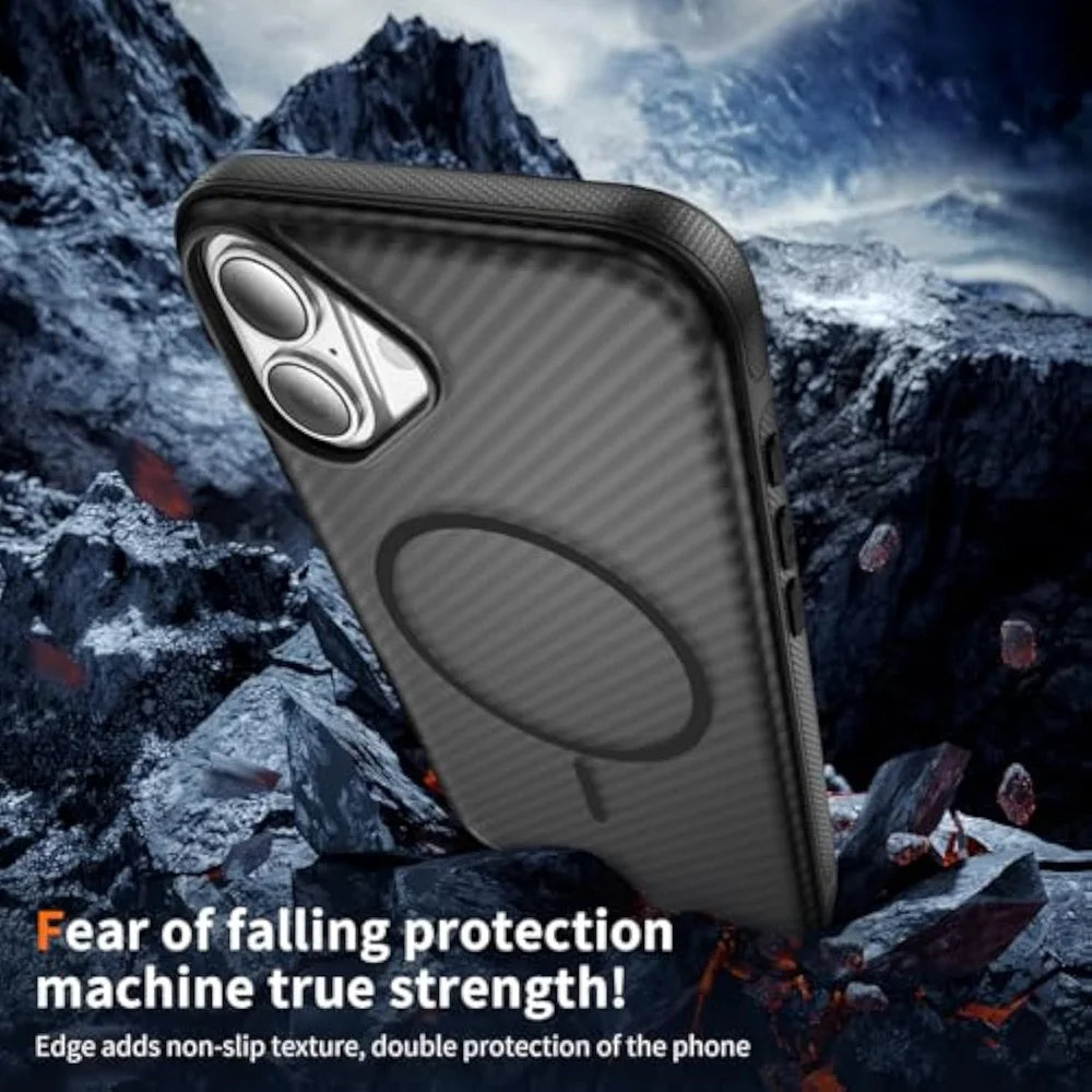 For iPhone 17 Magnetic Case Carbon Fiber Texture PC + TPU Anti-Slip Phone Cover Compatible with MagSafe - Black - 3