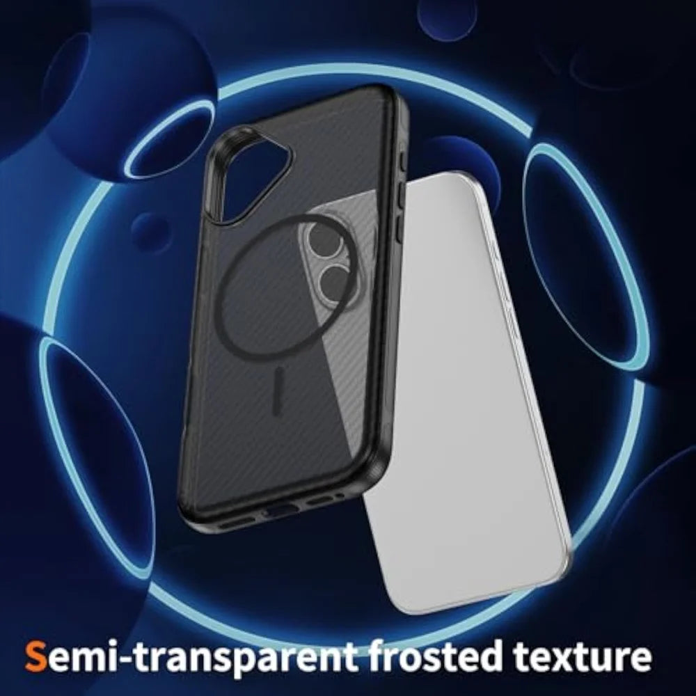 For iPhone 17 Magnetic Case Carbon Fiber Texture PC + TPU Anti-Slip Phone Cover Compatible with MagSafe - Black - 4