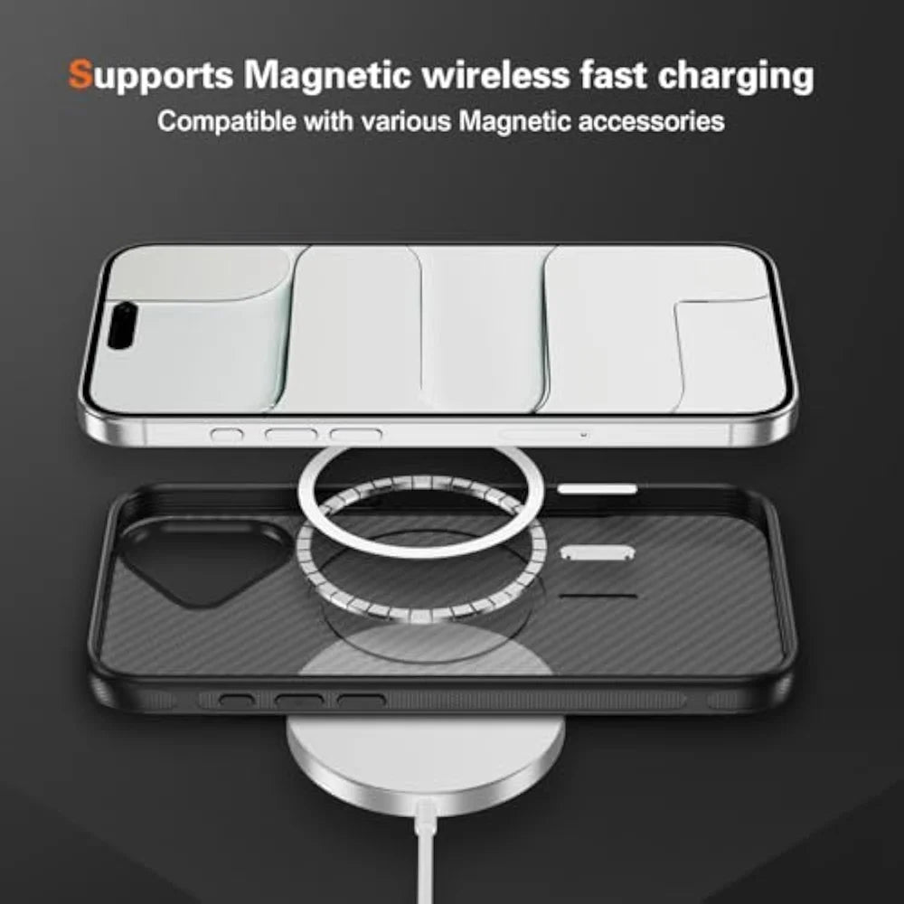 For iPhone 17 Magnetic Case Carbon Fiber Texture PC + TPU Anti-Slip Phone Cover Compatible with MagSafe - Black - 5