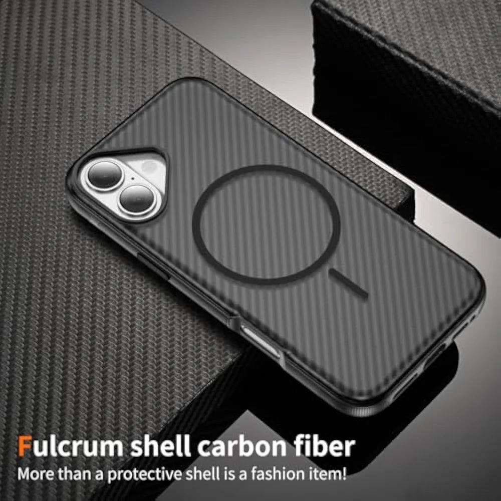For iPhone 17 Magnetic Case Carbon Fiber Texture PC + TPU Anti-Slip Phone Cover Compatible with MagSafe - Black - 7