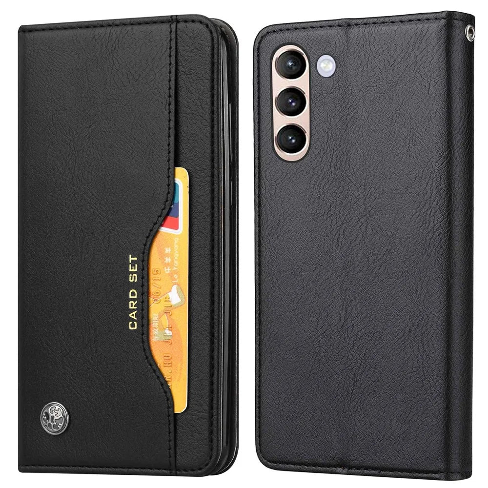 For Samsung Galaxy S23+ Full Protection Cell Phone Case Front Card Slot Design Magnetic Auto-absorbed PU Leather Flip Cover Wallet Stand - Black - 1