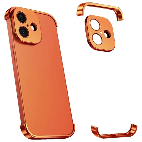 For iPhone 17 Frameless Case Titanium Alloy Phone Corner Pad Bumper Cover with Camera Lens Protector - Orange - 1