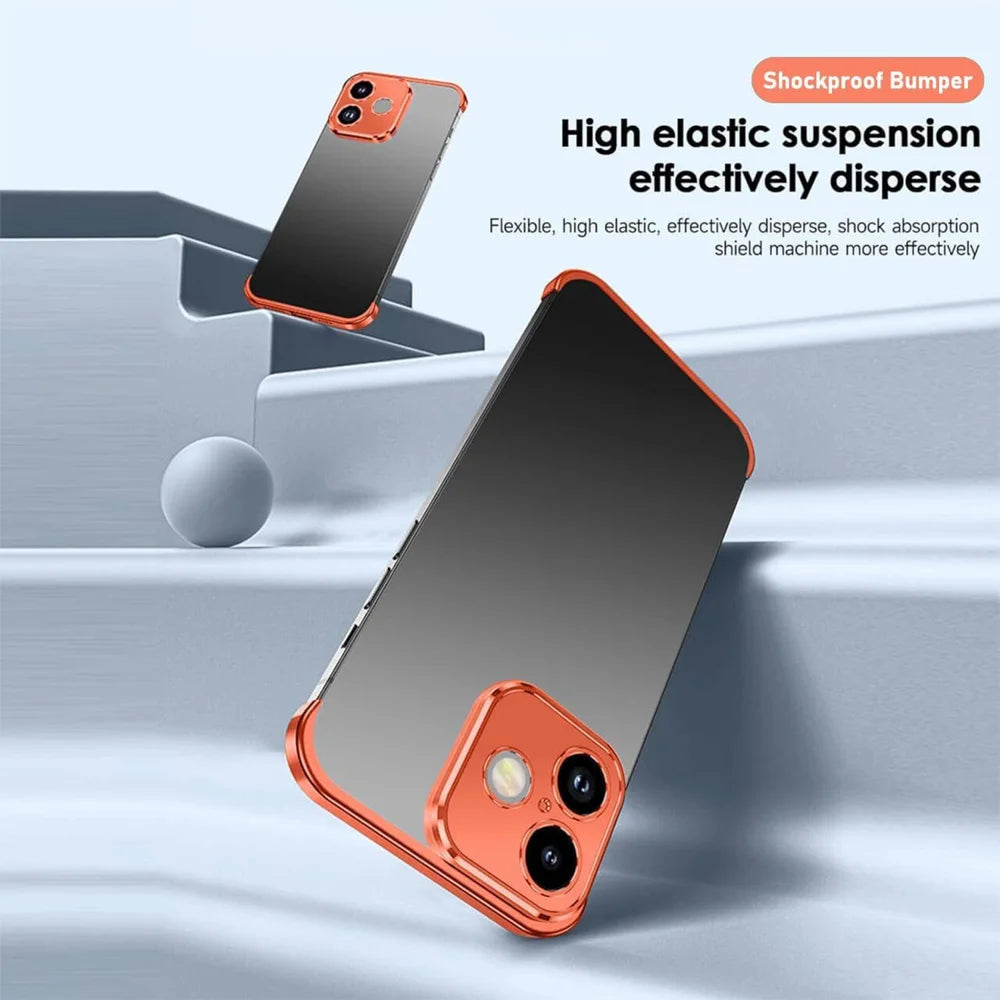 For iPhone 17 Frameless Case Titanium Alloy Phone Corner Pad Bumper Cover with Camera Lens Protector - Orange - 3