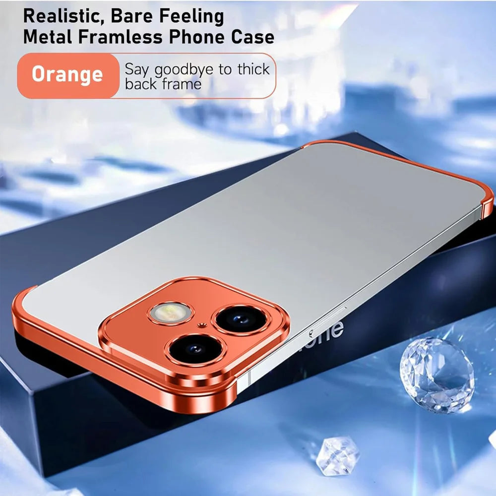 For iPhone 17 Frameless Case Titanium Alloy Phone Corner Pad Bumper Cover with Camera Lens Protector - Orange - 4