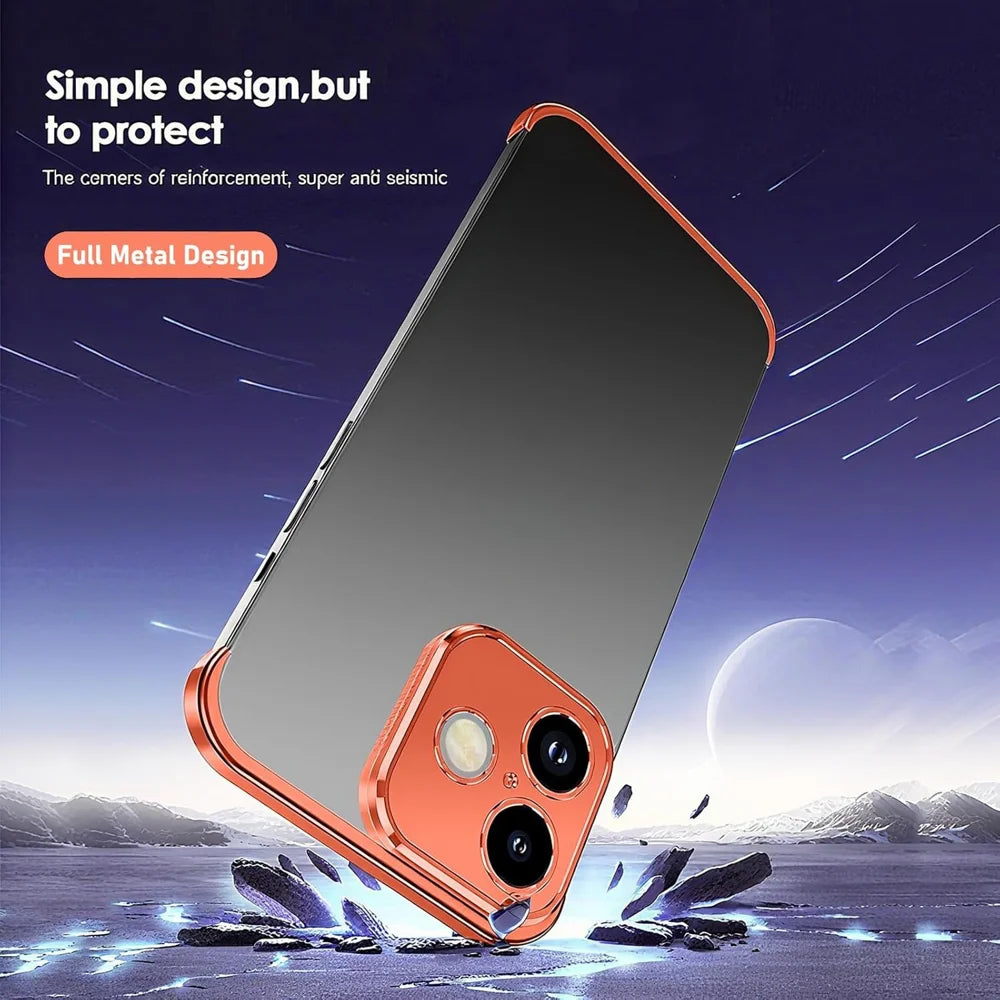 For iPhone 17 Frameless Case Titanium Alloy Phone Corner Pad Bumper Cover with Camera Lens Protector - Orange - 5