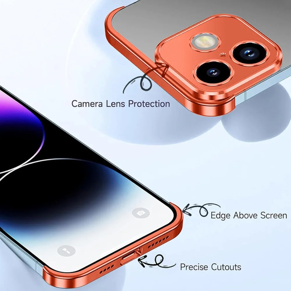 For iPhone 17 Frameless Case Titanium Alloy Phone Corner Pad Bumper Cover with Camera Lens Protector - Orange - 6