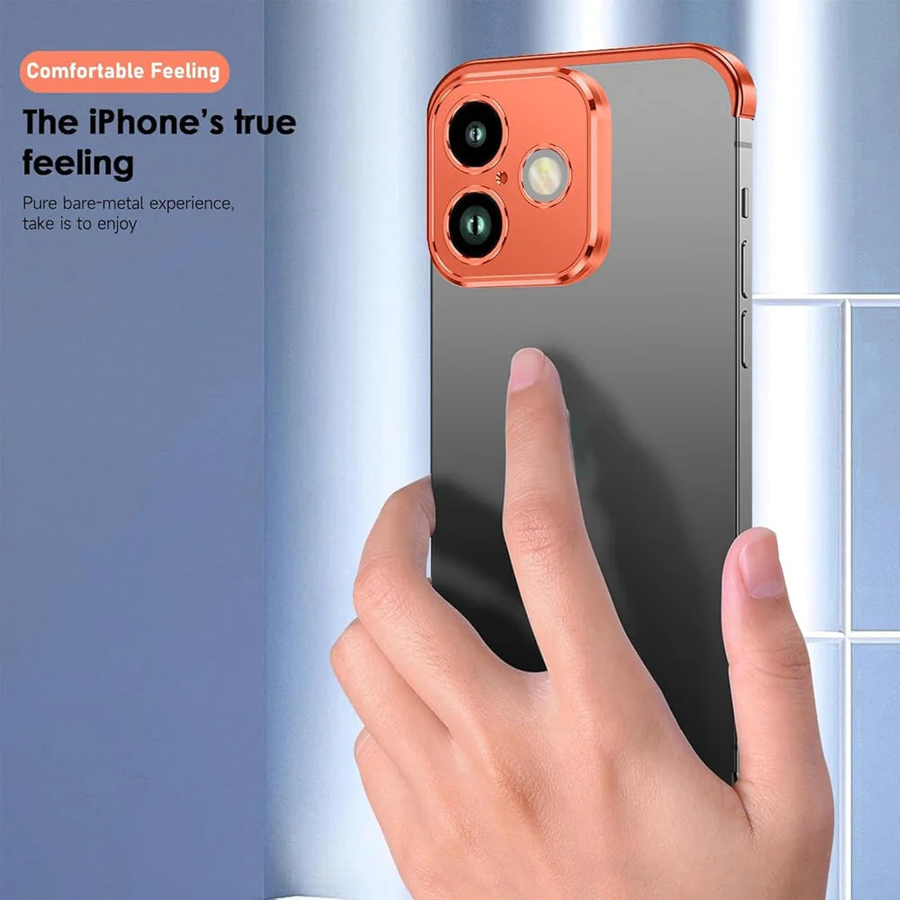 For iPhone 17 Frameless Case Titanium Alloy Phone Corner Pad Bumper Cover with Camera Lens Protector - Orange - 7