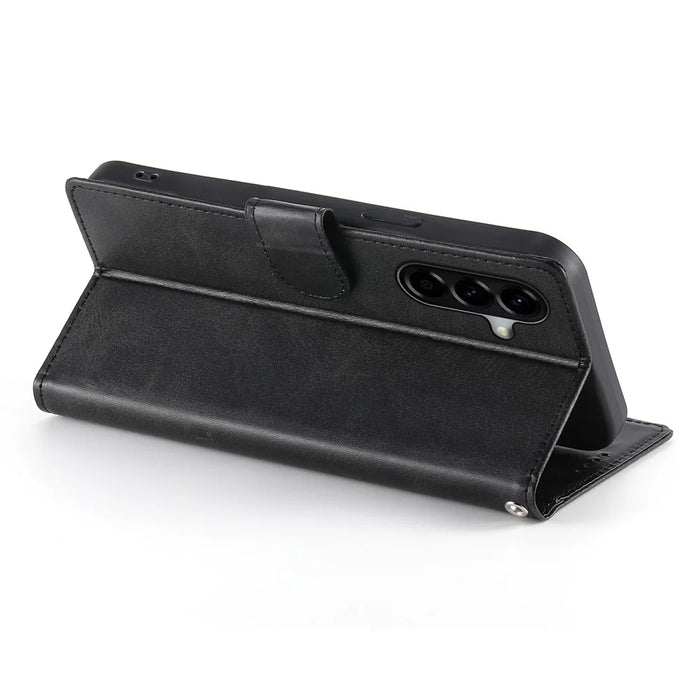 For Samsung Galaxy A37 5G Case Stand Wallet Calf Texture PU Leather Flip Phone Cover with Wrist Strap - Black - 3