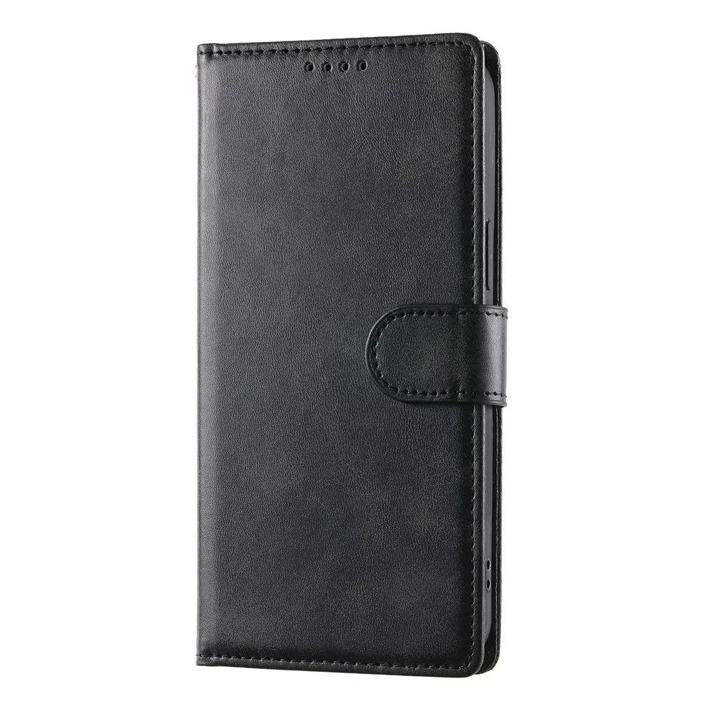 For Samsung Galaxy A57 5G Case Stand Wallet Calf Texture PU Leather Flip Phone Cover with Wrist Strap - Black - 5