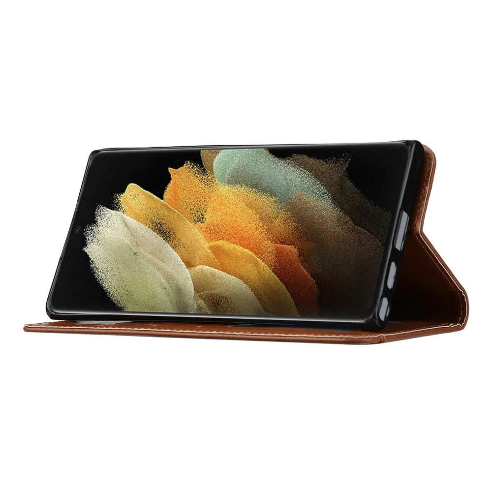 For Samsung Galaxy S23 Ultra Magnetic Auto-absorbed Phone Case Front Card Slot Design PU Leather Phone Cover Wallet Stand - Brown - 2