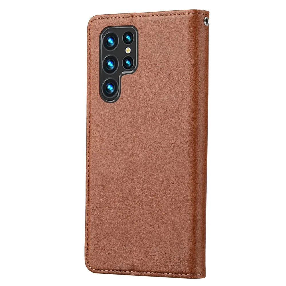 For Samsung Galaxy S23 Ultra Magnetic Auto-absorbed Phone Case Front Card Slot Design PU Leather Phone Cover Wallet Stand - Brown - 6