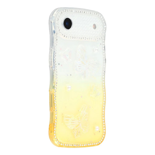 For iPhone Air Case Epoxy Butterfly Design Rhinestone Decor Gradient Shockproof TPU Phone Cover - White  /  Orange - 1