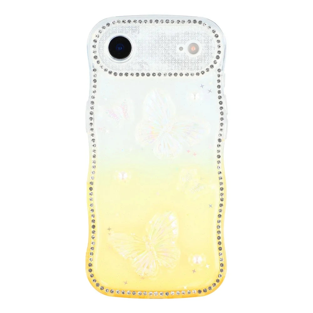 For iPhone Air Case Epoxy Butterfly Design Rhinestone Decor Gradient Shockproof TPU Phone Cover - White  /  Orange - 3