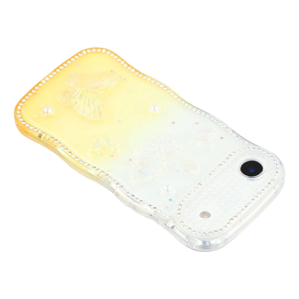 For iPhone Air Case Epoxy Butterfly Design Rhinestone Decor Gradient Shockproof TPU Phone Cover - White  /  Orange - 4